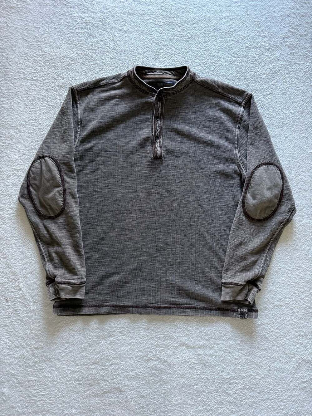 Thaddeus Brown Waffle Knit Long Sleeve Henley Shirt Elbow Patches Size Medium